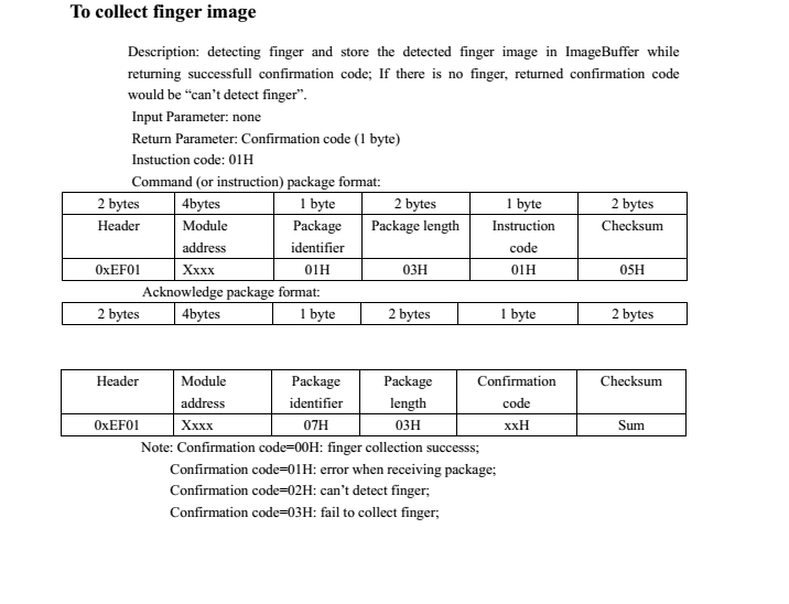 Collect finger image