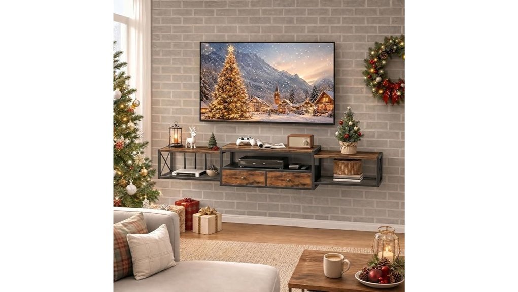 rustic brown floating tv stand