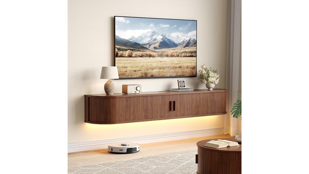 walnut wall mounted tv stand